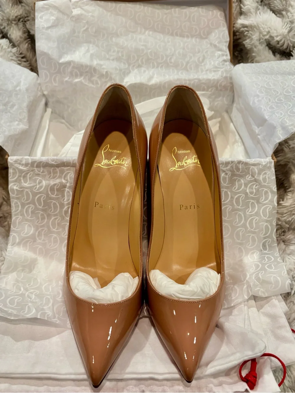 Christian Louboutin Pigalle Follies 100 Nude Patent Heels Size 38